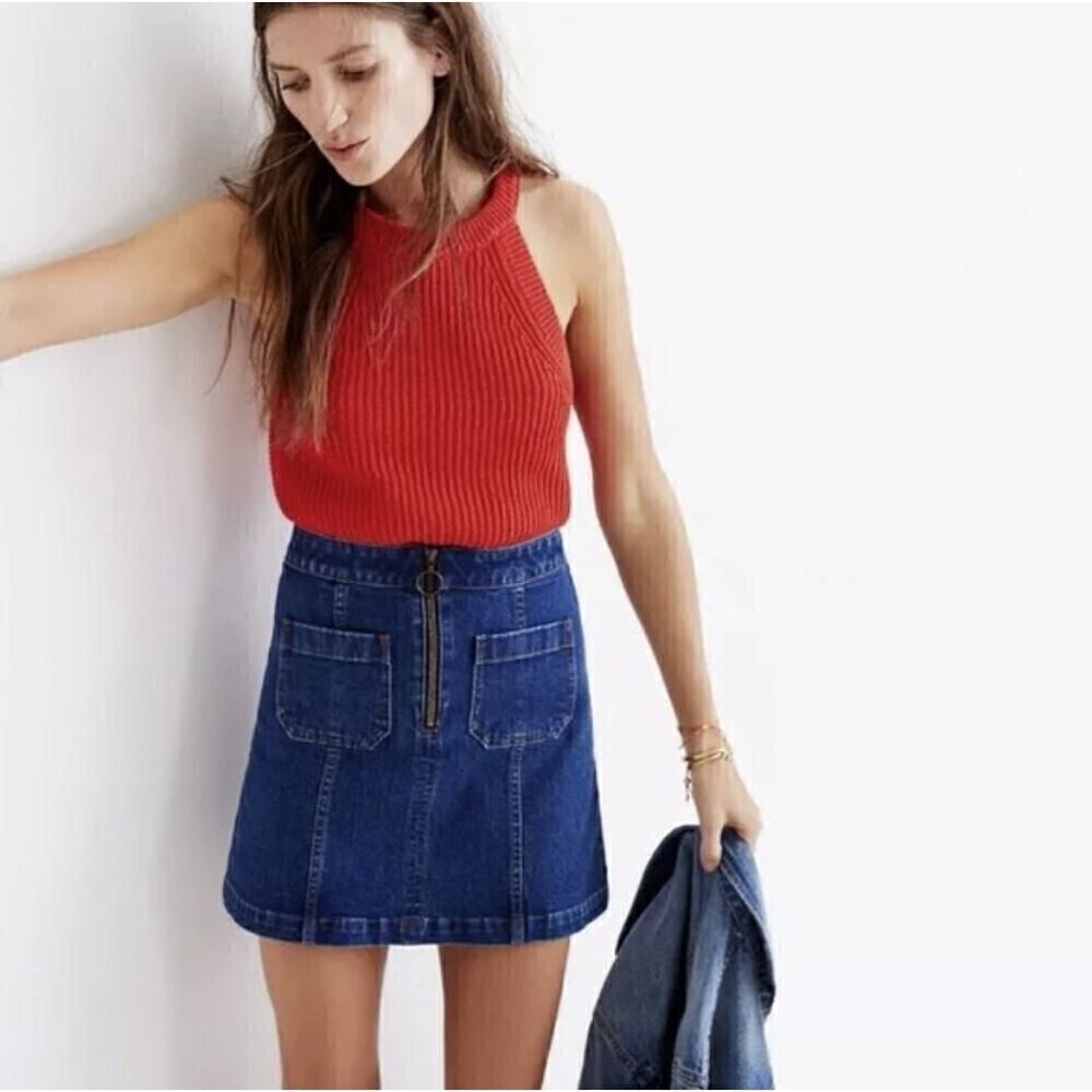 Madewell Blue Denim Zipper Front Mini A Line Skater Jean Skirt Size 28